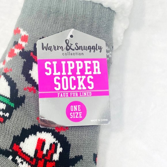 Slipper Socks w/Penguins and Faux Fur Lining - NWT - Picture 6 of 6